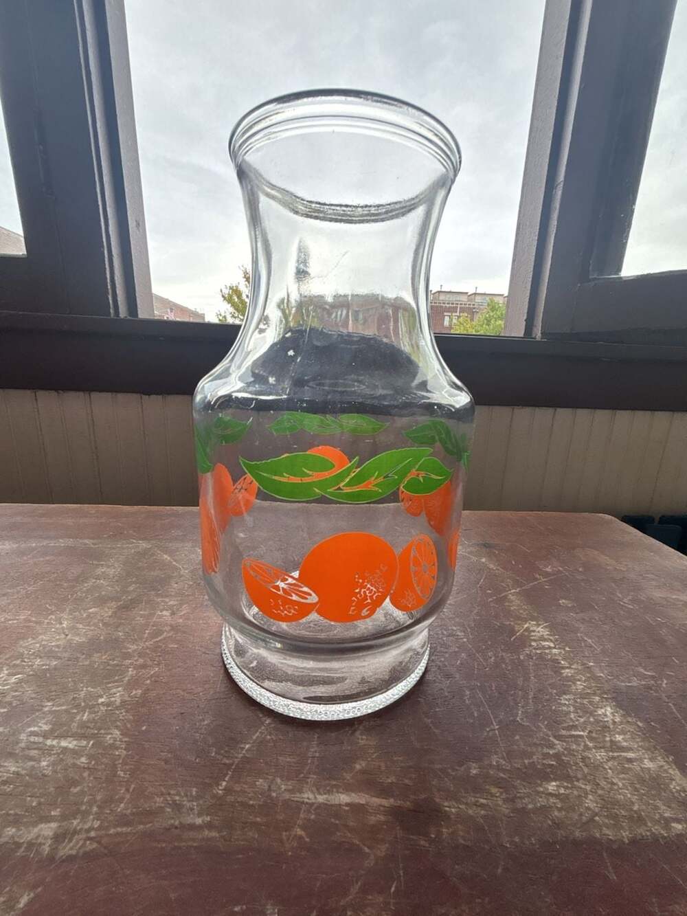 Vintage Anchor Hocking Oranges with Green Leaves Juice Carafe Pitcher